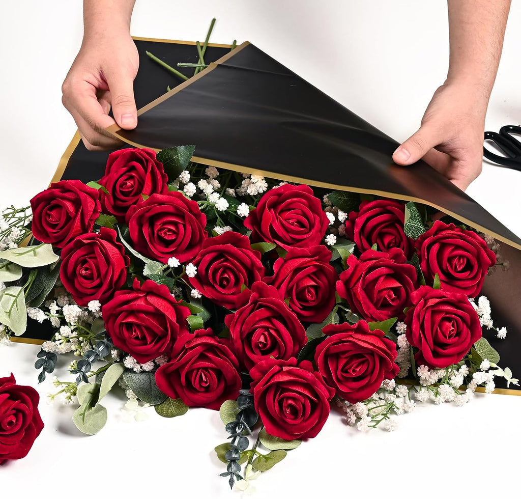 Waipfaru 50 Pcs Red Roses with Baby Breath