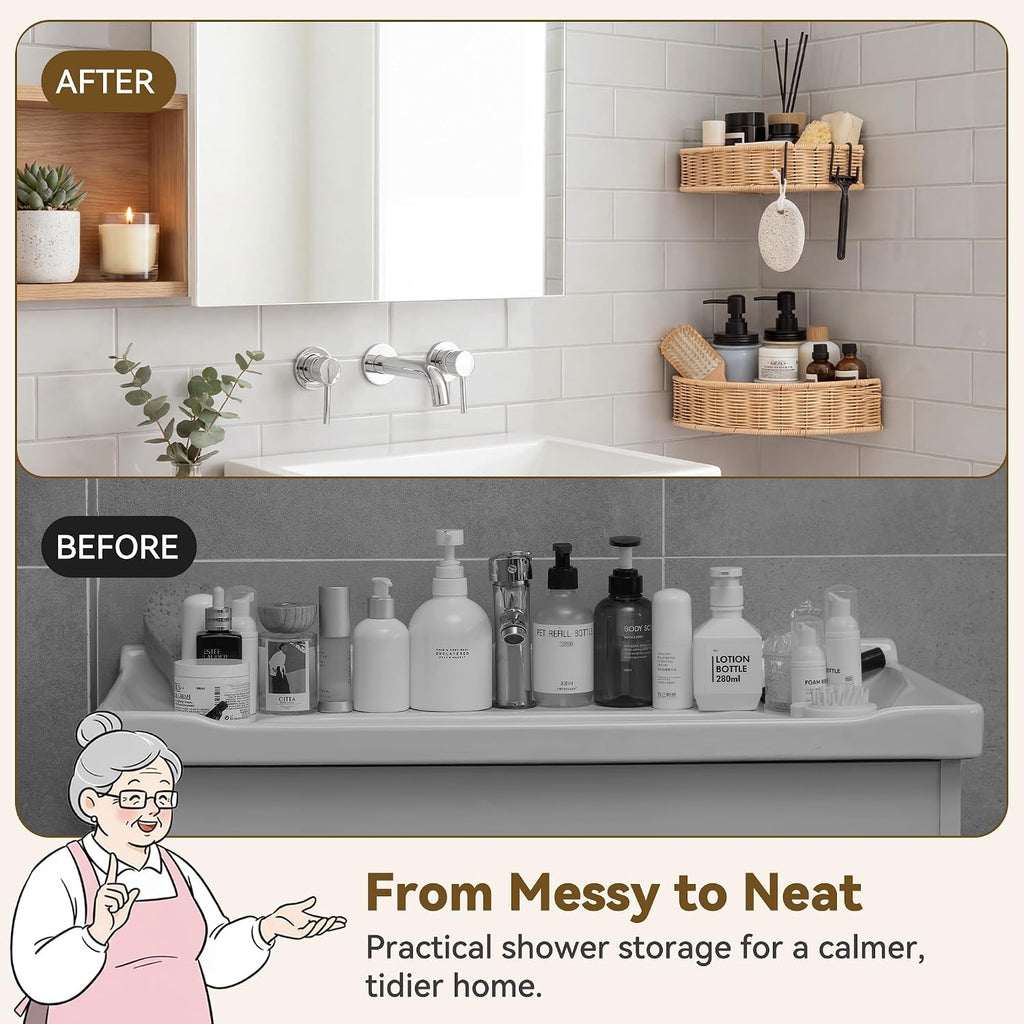 GRANNY SAYS Wicker Corner Shower Caddy Adhesive, Shower Organization