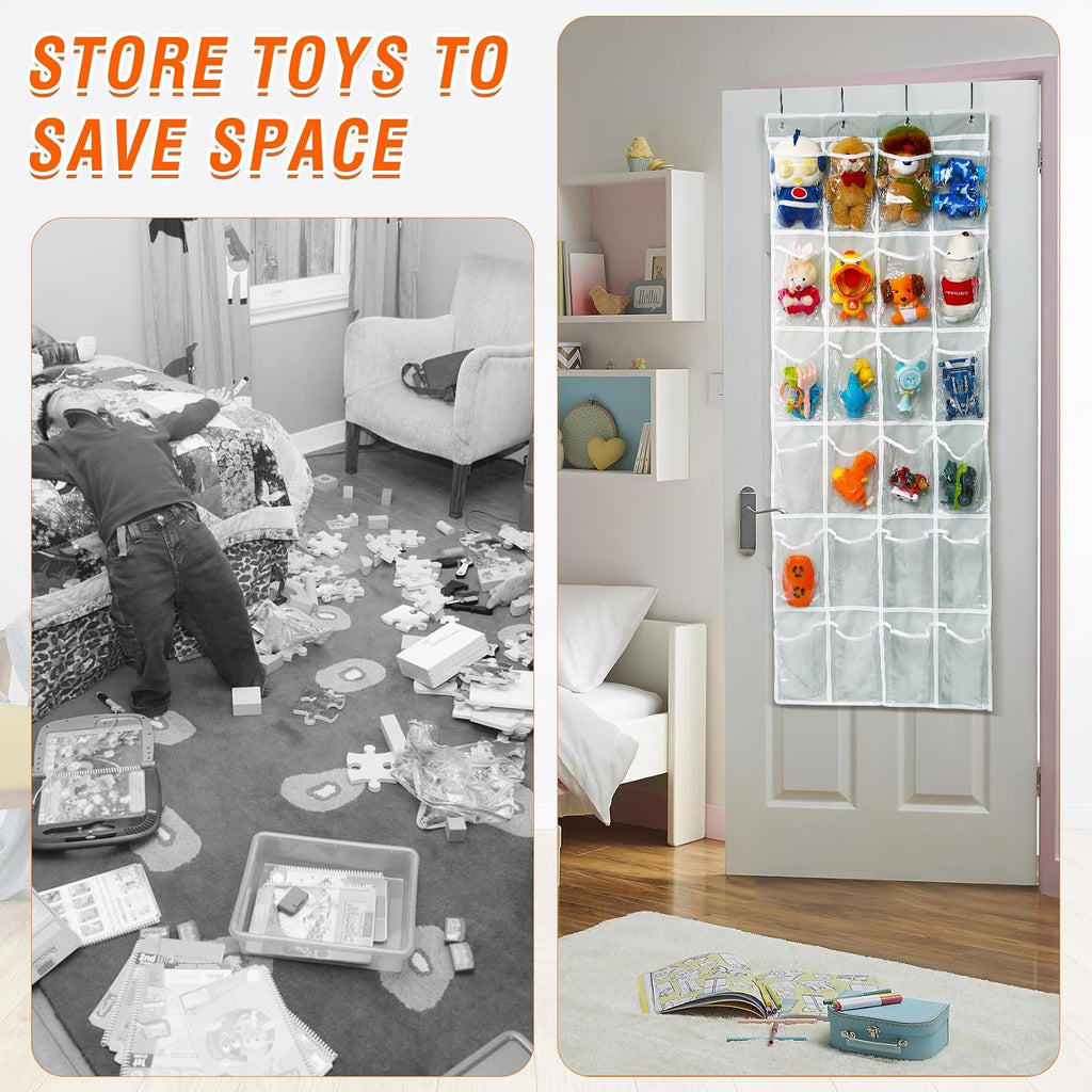 GOMAJI Over the Door 24 Pocket Hanging Shoe Organizer, Space Saving Hanging Storage Holder, Gray, (56" X 22.5")