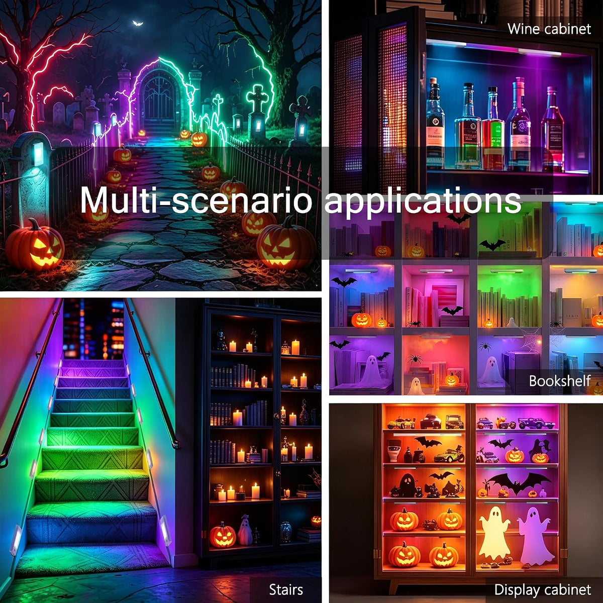 V4light Rechargeable Motion Sensor Night Light, 3-Pack Silver, RGB-6 Halloween Edition — Ultra-Thin Painted Aluminum Alloy, Magnetic Mount, 6 Eerie Colors for Haunted Pathways, Spooky Decor