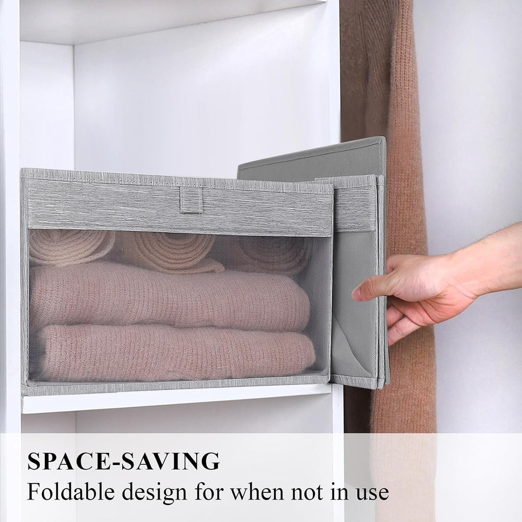 WUIKE Foldable Storage Bins, Clear Window Bins, Light Gray, Large, 3-Pack