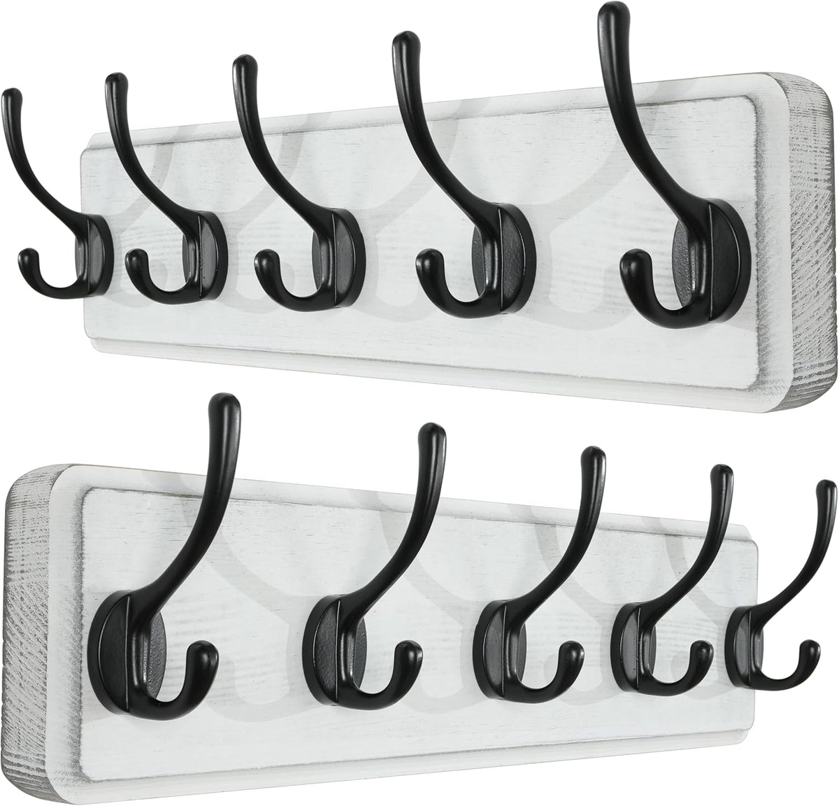 SKOLOO Rustic Coat Rack Wall Mount, 5 Hooks, 17 Inch, Solid Wood, White