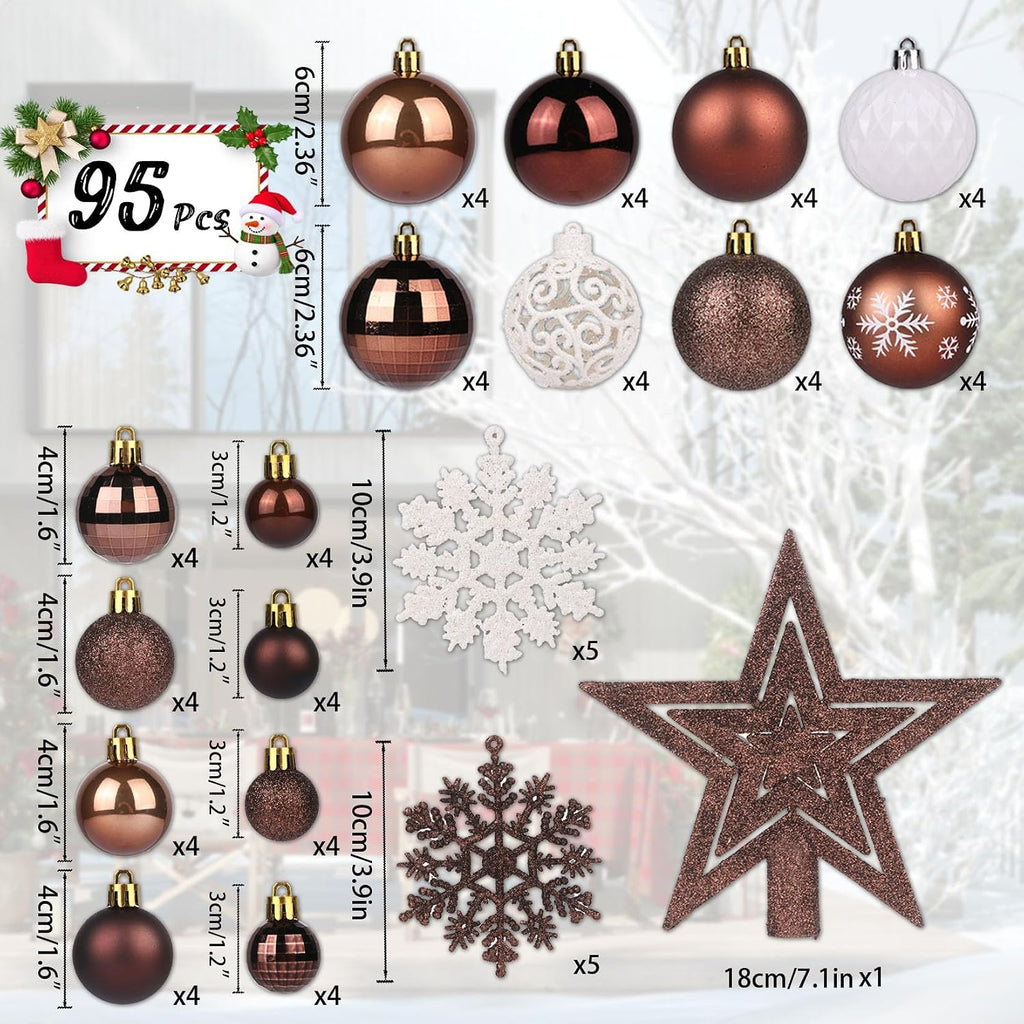 95Pcs Christmas Ball Ornaments Set,Neutral Christmas Tree Decoration Gift, Seasonal Decorative Hanging Ornament Set with Hand-held Gift Package for Xmas Tree (Coffee)