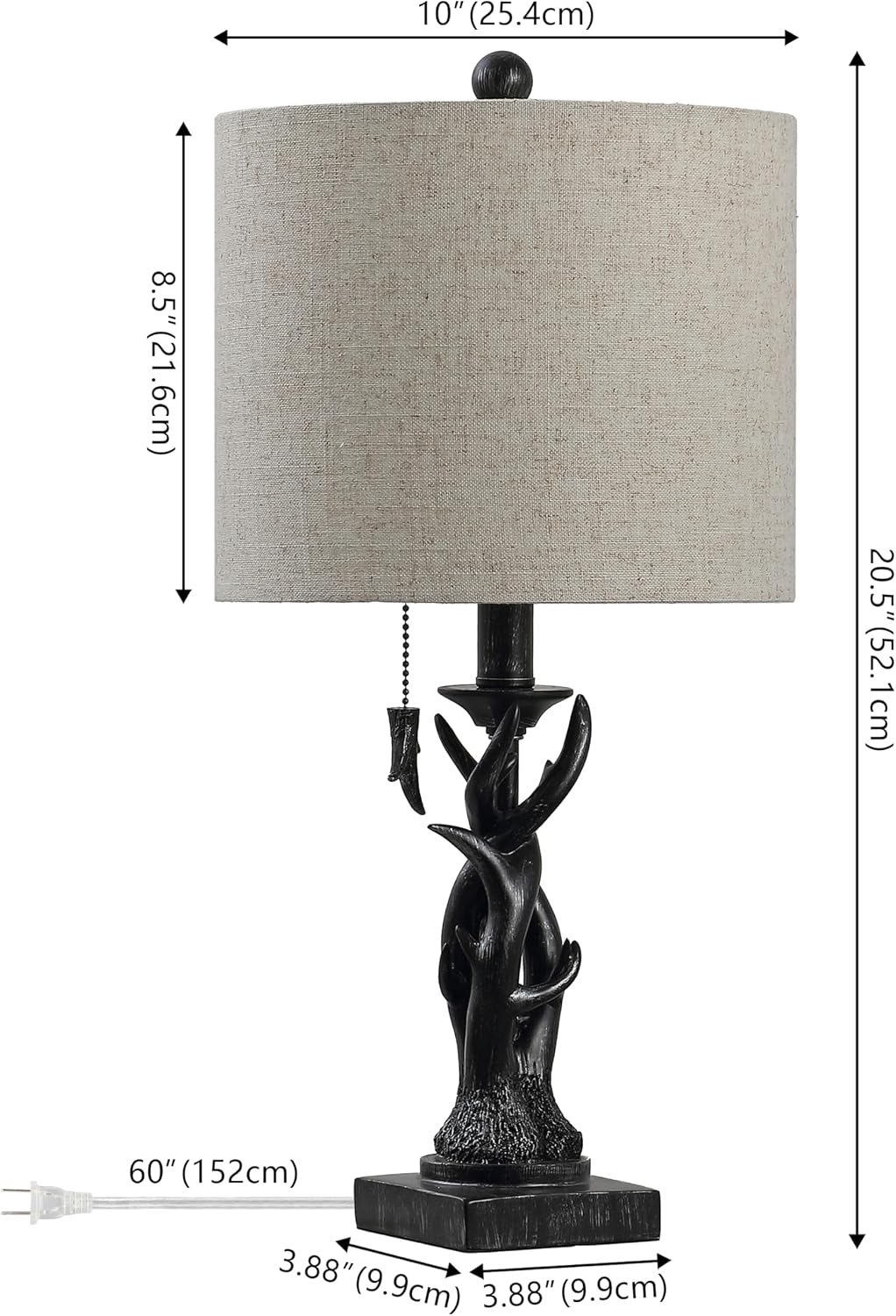 JONATHAN Y Gaston Rustic Faux Antler Resin Table Lamp 20.5", Antique Black