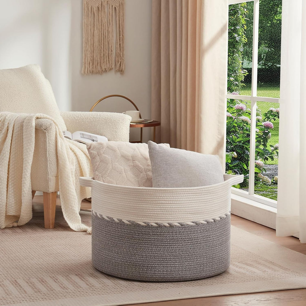 OIAHOMY 125L Extra Large Blanket Basket, Jumbo Cotton Laundry Basket Grey