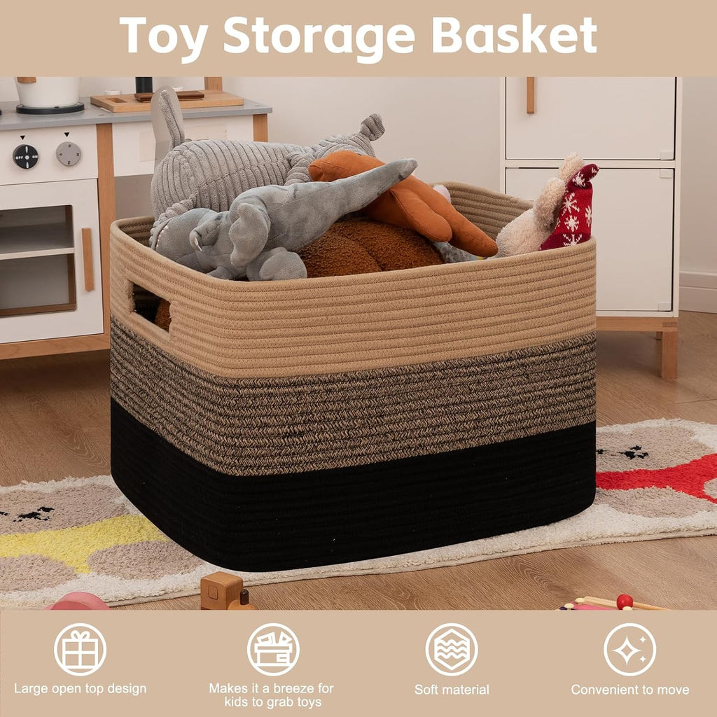 OIAHOMY 118L Extra Large Blanket Basket Cotton Rope Storage Basket Black