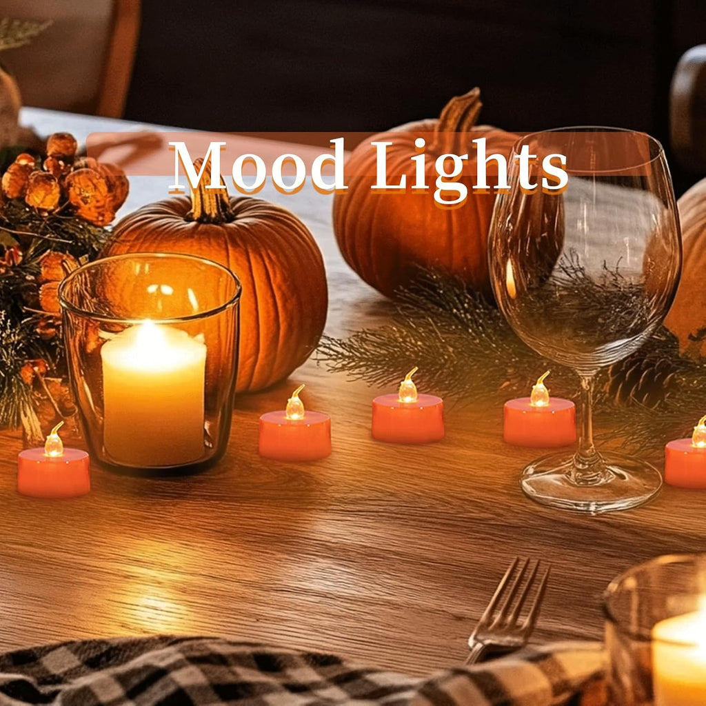 LANKER 24 Pack Orange Tea Lights Candles, Flickering Warm Yellow Flameless LED Candles (Orange)