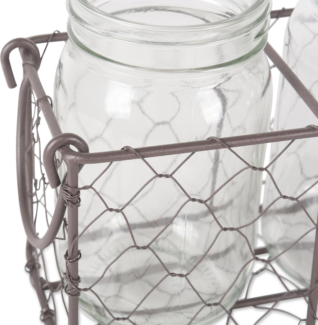 DII Farmhouse Utensil Caddy with 3 Glass Jars, Rustic Bronze Chicken Wire
