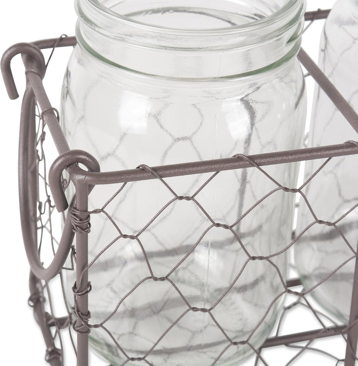 DII Farmhouse Utensil Caddy with 3 Glass Jars, Rustic Bronze Chicken Wire