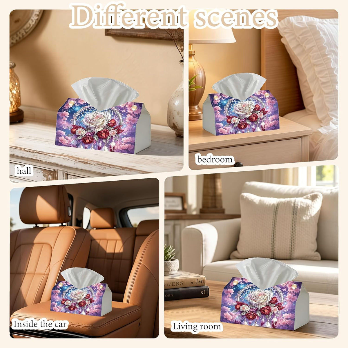 NCMCDZS Diamond Painting Tissue Box Cover,9.44x9.05x6.29in, 1 Pack