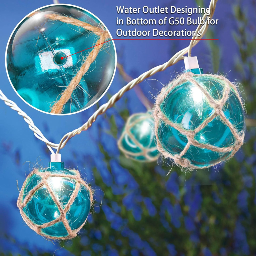 Brillarlights Blue Nautical String Lights Plug in, 10 Float Bulbs 9.8FT Beach Patio Decor, G50 Fishing Float Globes UL Certified, Connectable Coastal Lights for Lanai Deck Backyard Christmas Tree