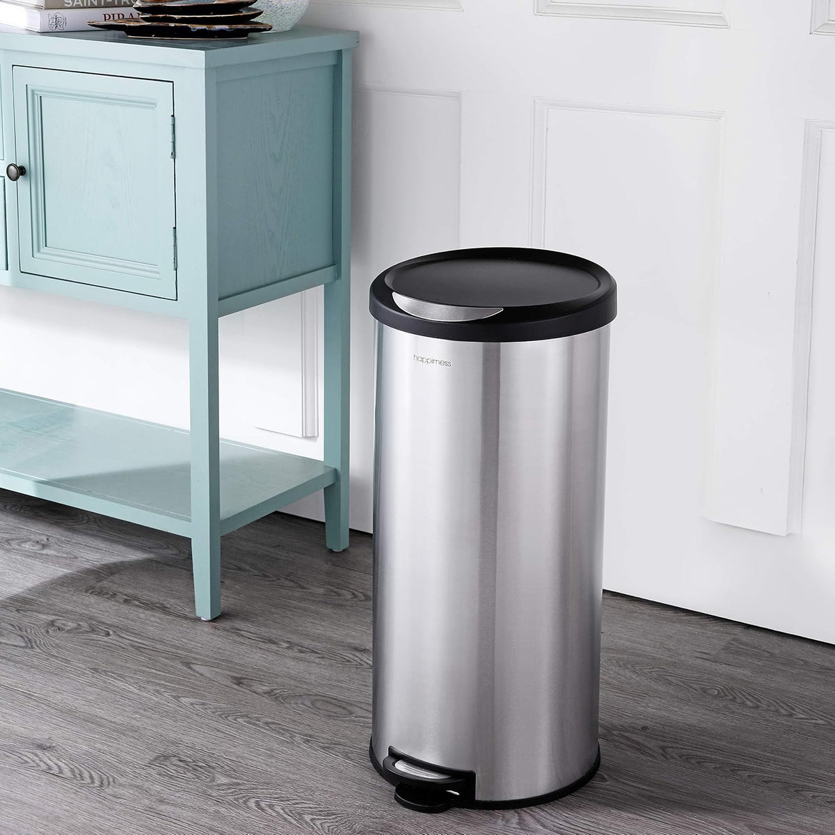 happimess Molly 2-Piece Round Step Trash Can, Platinum Silver