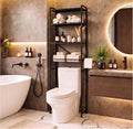 Over The Toilet Storage, 4-Tier Bathroom Organizer with V-Shaped Support & Pre-Welded Frame, Freestanding Rustproof Shelf with Toilet Paper Holder, Heavy Duty, 60" Tall, Black