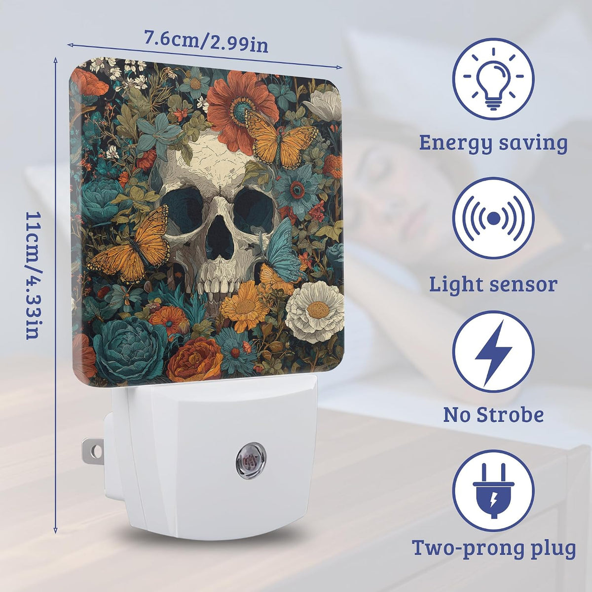 Skull Flowers Night Light, Plug-into Wall Nightlight Lamp with Dusk to Dawn Sensor, Led Lamp 0.5W Energy Efficient for Boys Girls Women Men Gifts, Home Decorative