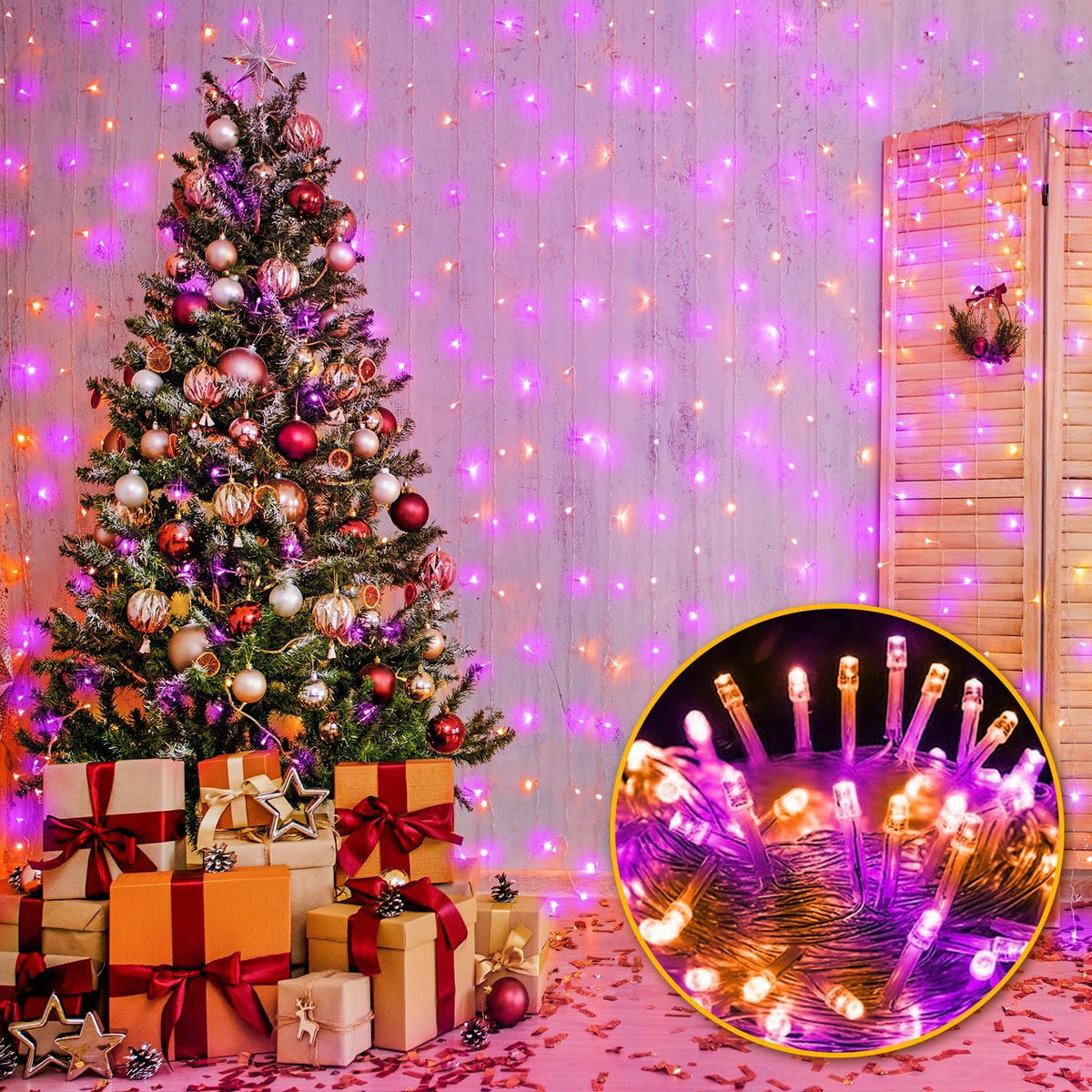 400FT Purple Orange LED Fairy Lights, String Lights with Remote, 8 Lighting Modes, Waterproof Light Strand for Halloween, Fall Decor, Porch, Window, Haunted House, Party, Indoor Outdoor Display