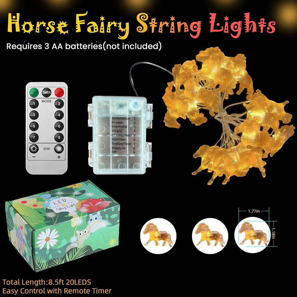Pony Fairy Lights Outdoor Waterproof Horse Gifts for Women Battery Operated Decorative Thanksgiving Christmas Fairy Lights for Bedroom Garden Patio with Remote 20LED 8.5ft