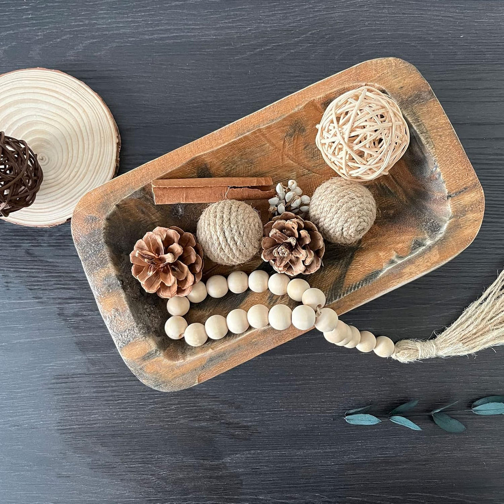 Wooden Dough Bowls Decorative，Rustic Bread Long Bowls Decor Wood Tray, Hand Carved For Table Centerpiece Decor, Home Decor (10 * 6 * 2 inch Brown)