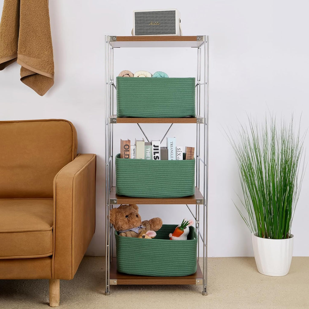 MiniArk Large Storage Baskets for Shelves, 17 x 13 x 7.5” Closet Organizers Bins for Clothes Blanket Towels, Baby Nursery, Toy Baskets Box, Woven Rope Baskets, 2 Packs Green