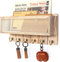 Rebee Vision Key Holder Wall Mount with Mail Basket for Home, Natural Wood