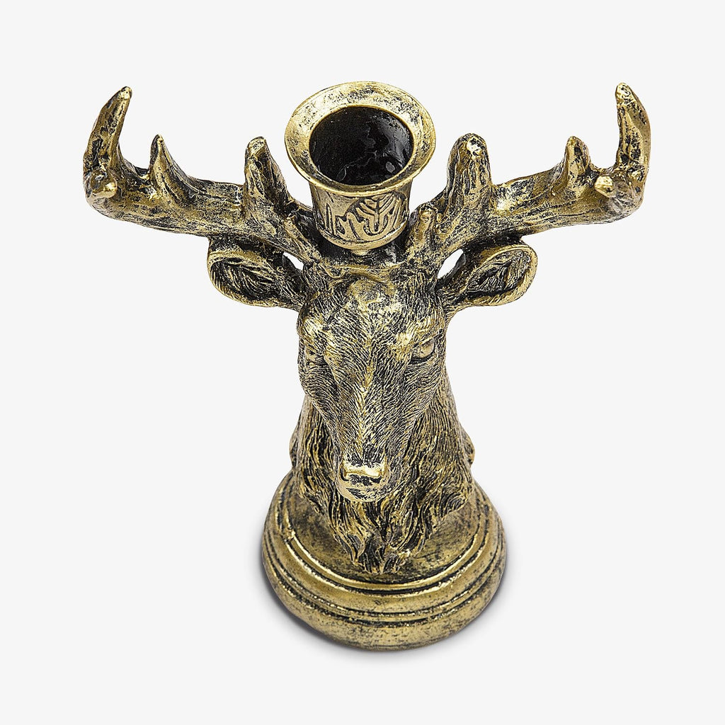 Luminara - Taper Candle Holder Compatible with Luminara Flickering Moving Flame Battery Operated Taper Candles Décor & Gift - Brass Reindeer Classic Stag (5.5" x 8")