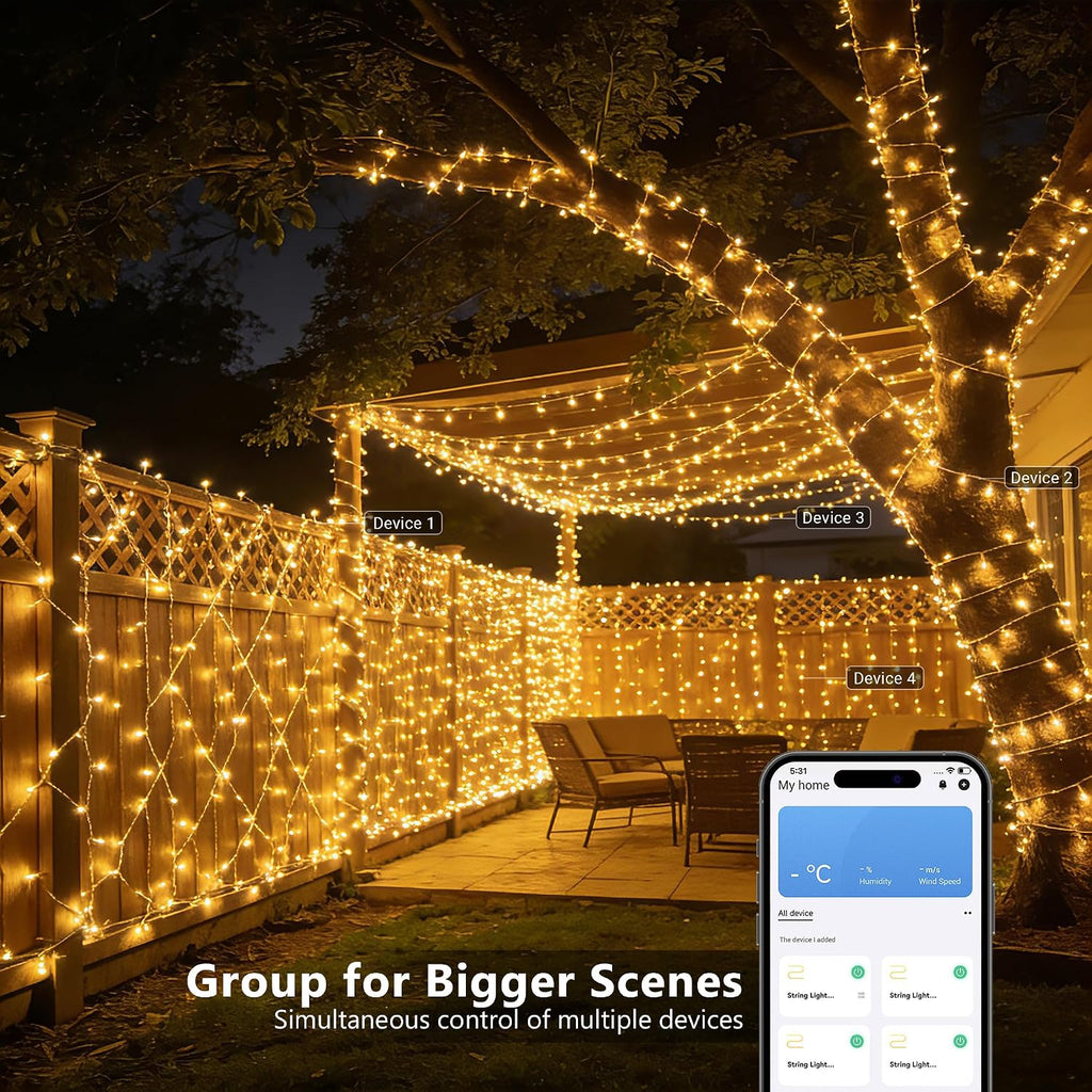 BrizLabs Smart Christmas Lights, 66 ft 200 LED Mini Warm White Light String