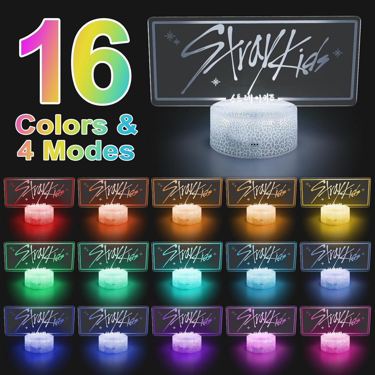 Stray Kids LED Night Light, 16-Color Adjustable Lamp for SKZ Stay Fans