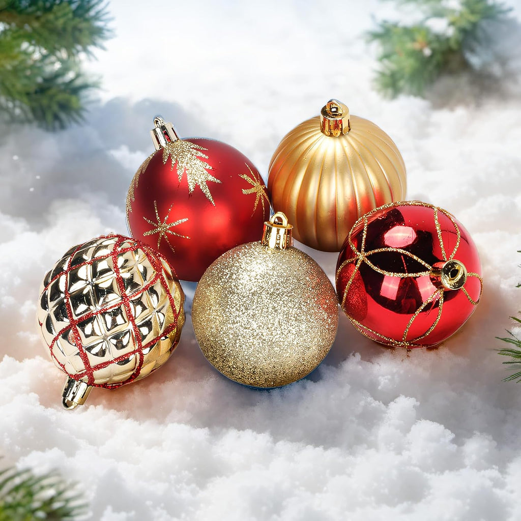 2.5 Inch Christmas Ball Ornaments, 30-Piece Set, Red, Gold