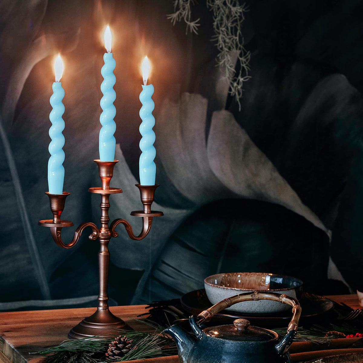 Spiral Taper Candle Blue Candlesticks,7 Inch Short Tapered Candles Unscented Candle Sticks Twisted Taper Candles for Holiday Dinner Party