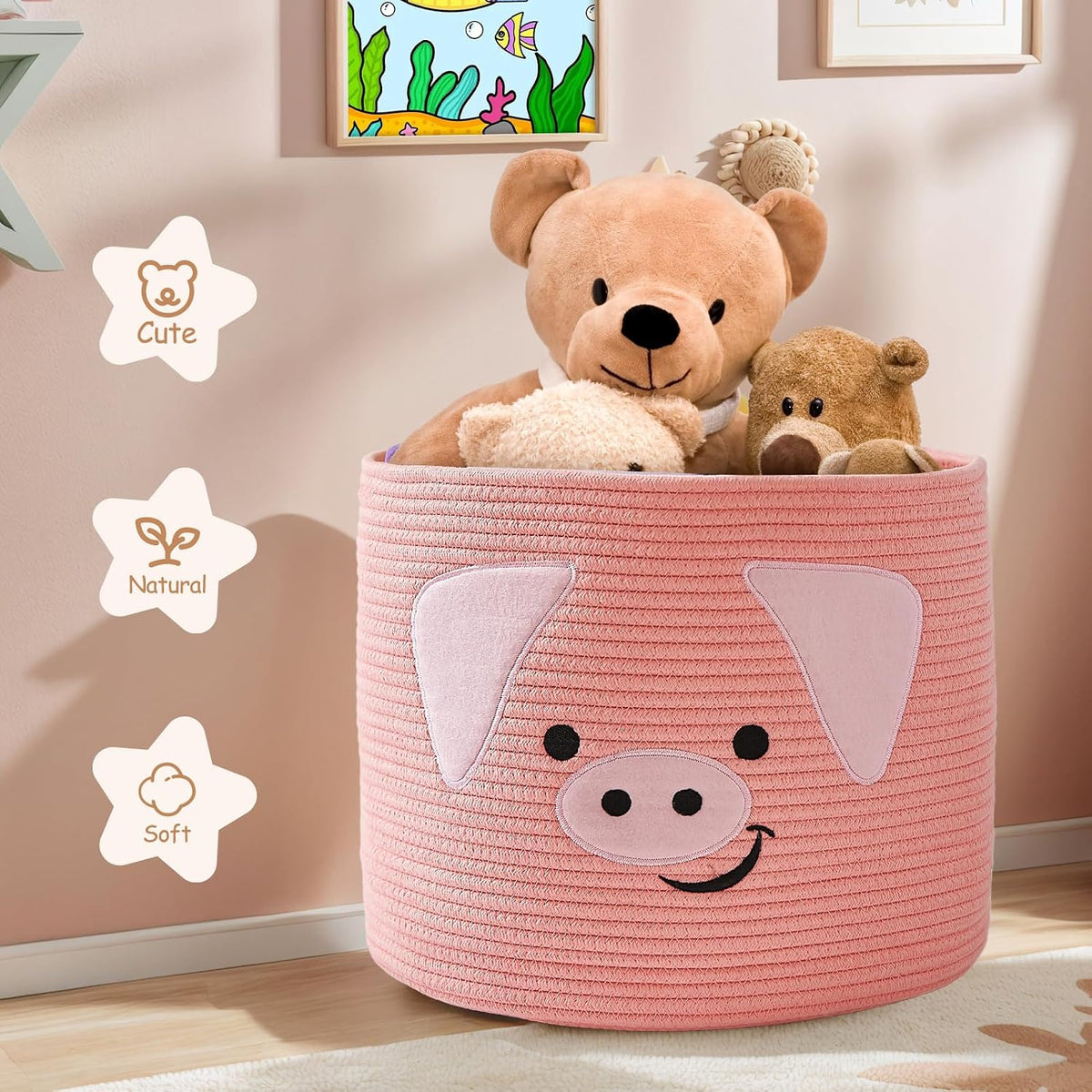 OMERAI Animal Shaped Woven Rope Cotton Storage Basket with Handles