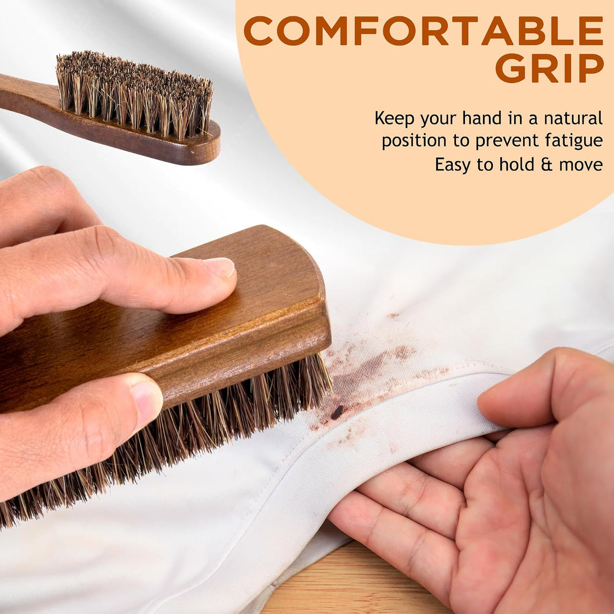 TAKAVU Horse Hair Laundry Brush Set of 2, Soft Natural Bristle