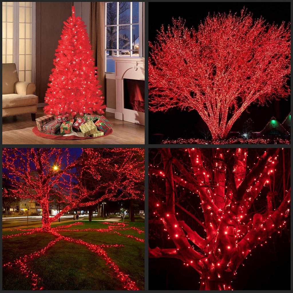 YULETIME 200 Red Christmas Lights, 2-Set 33' 100 LED Red Wire String Light