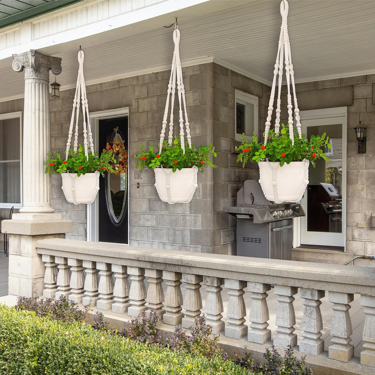 4 Pack Macrame Plant Hangers Indoor Set Large Crochet Hanging Holder, White