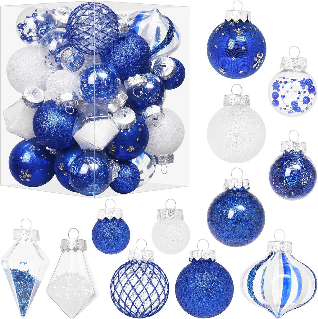 34PCS Blue/White Christmas Ball Ornaments Set for Tree Decorations
