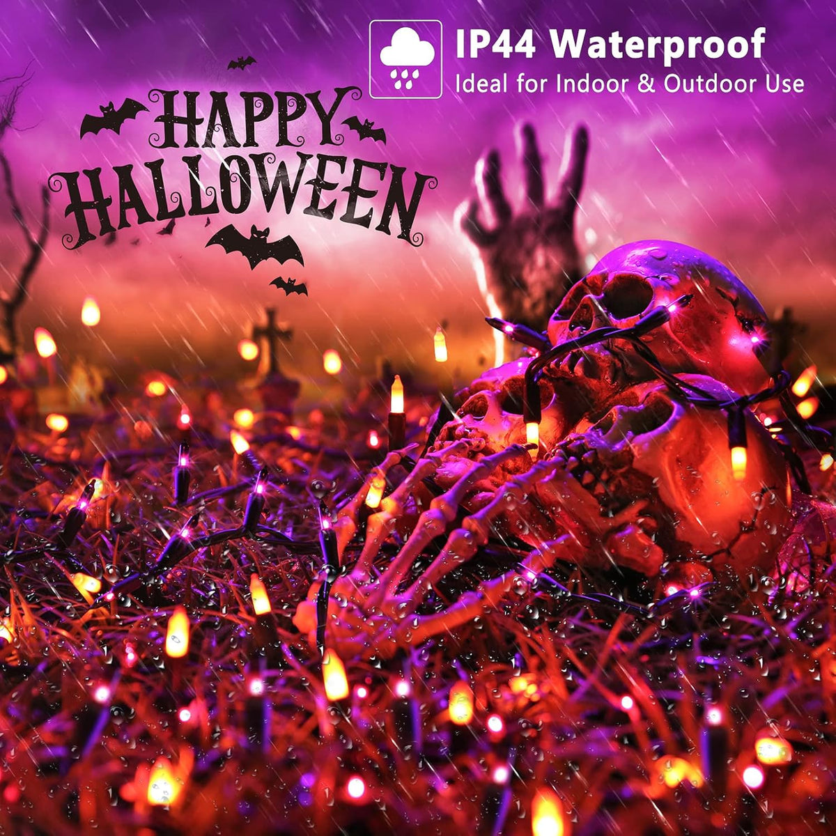 ODEETRONIC Purple Orange Incandescent Halloween Lights, 21.63 ft, 100 Count