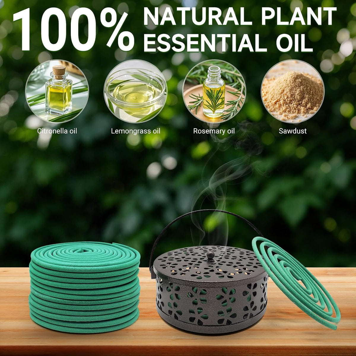 Large Citronella Incense coils and Coil Incense Holder, Made from Natural Plants, Suitable for Outdoor, Living Room, Terrace use (24 Coils and 1 Coil Incense Holder)