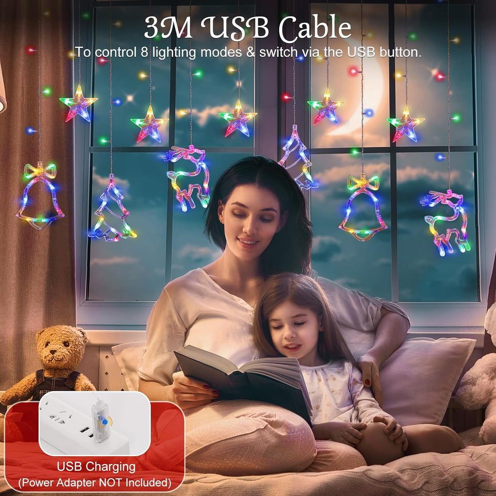 Lewondr 138 LED Christmas Curtain Lights with 6H Timer & 8 Modes