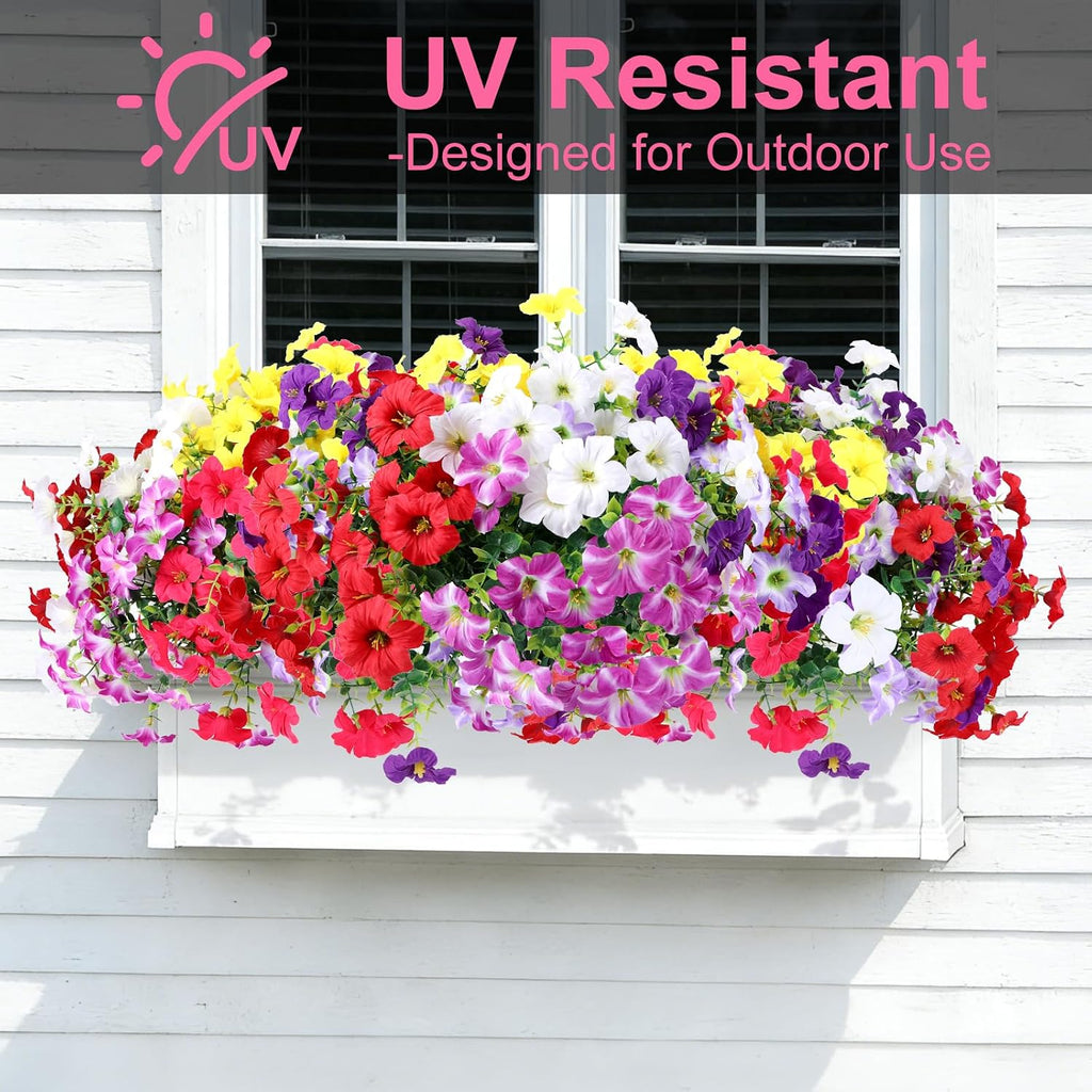 Artificial Petunia Flowers Outdoor, 12 Bundles UV Resistant Faux Plants