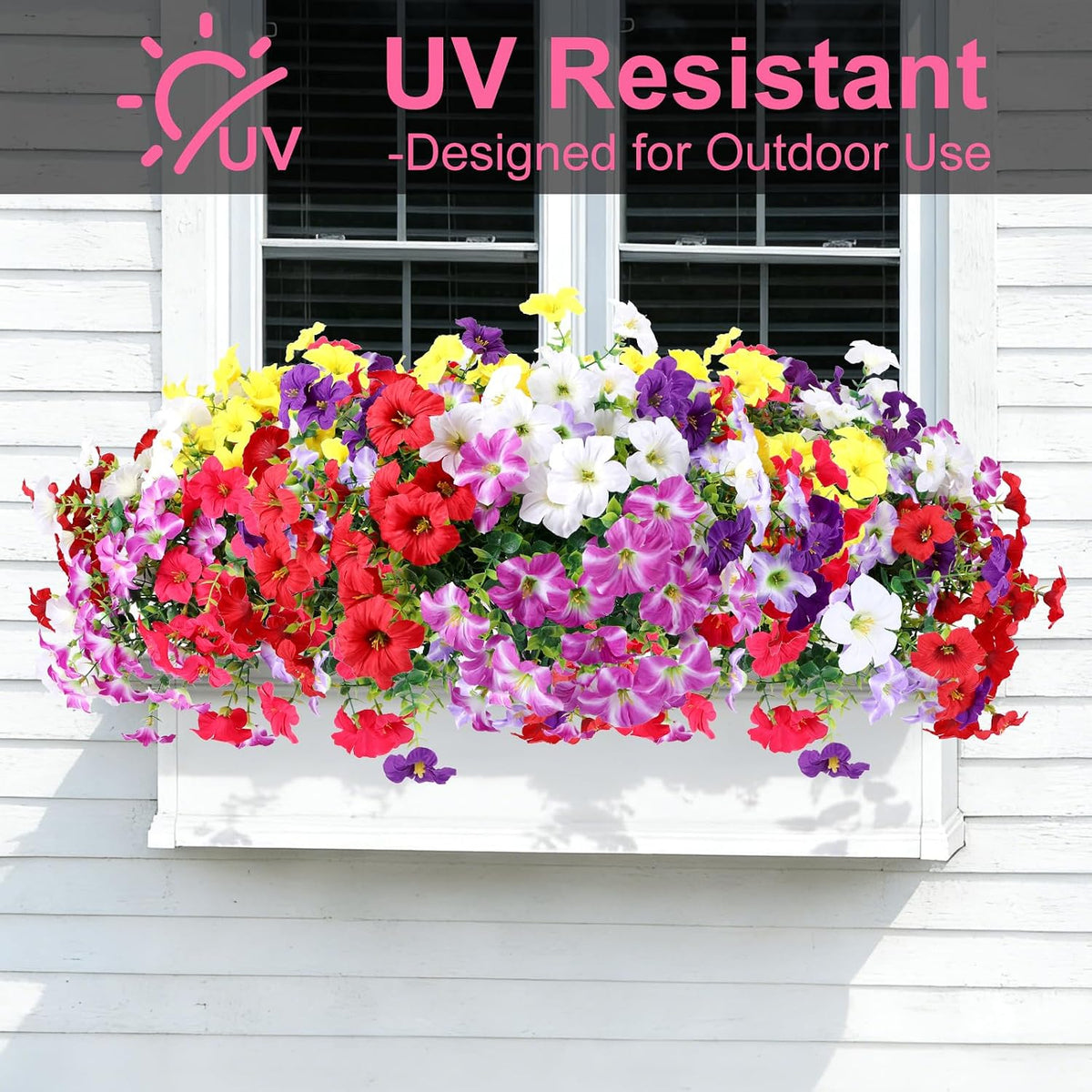 Artificial Petunia Flowers Outdoor, 12 Bundles UV Resistant Faux Plants