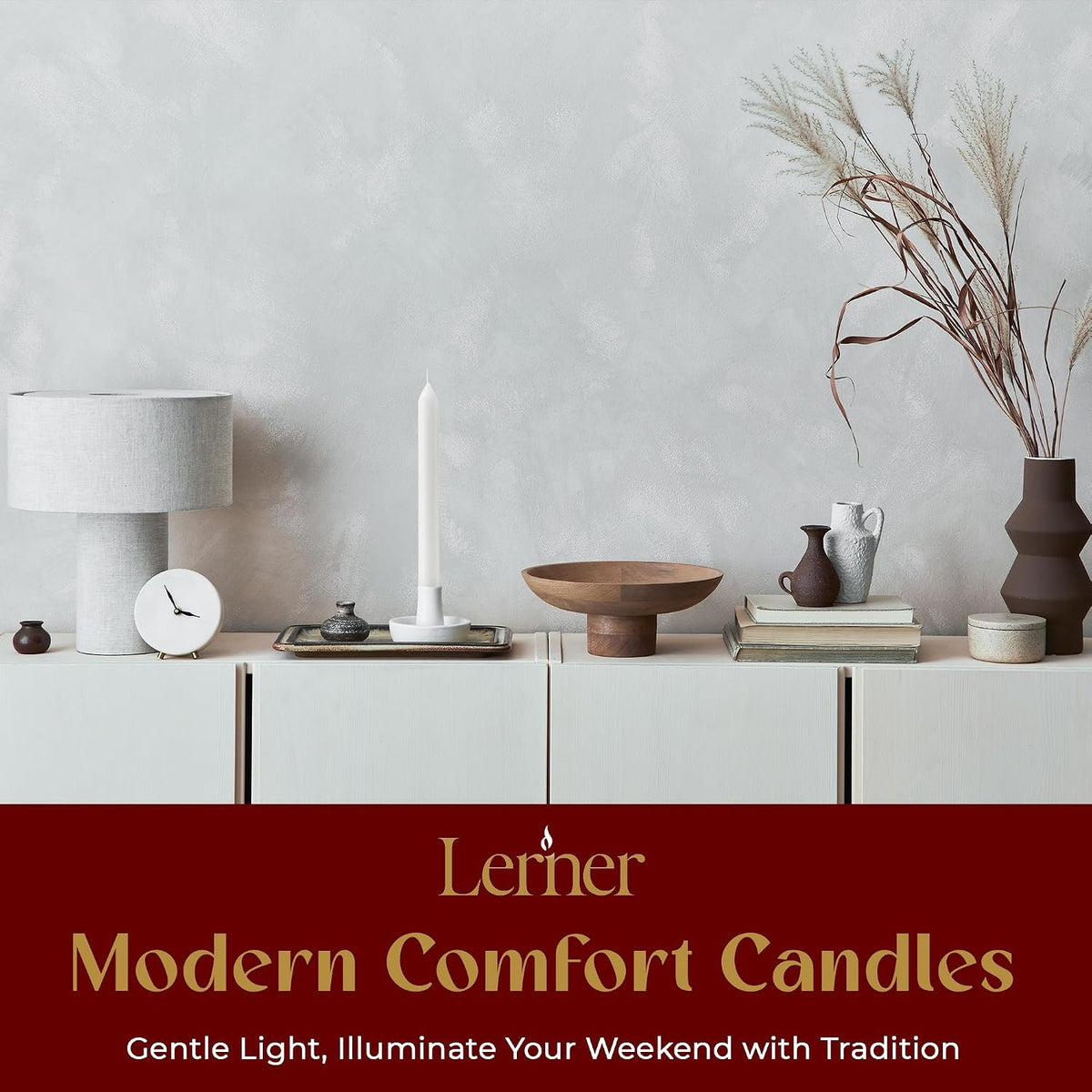 Lerner White Household Candlesticks, Pack of 100 | 6-Hour Burning Time | 7 Inch Tall Dinner Candles | 100% Dripless | Shabbat Candles | Candlesticks for Holidays, Churches, Décor, Emergencies