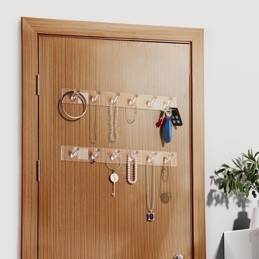 MaxGear Clear Necklace Holder 2-Pack, Wall Jewelry Organizer with 12 Hooks