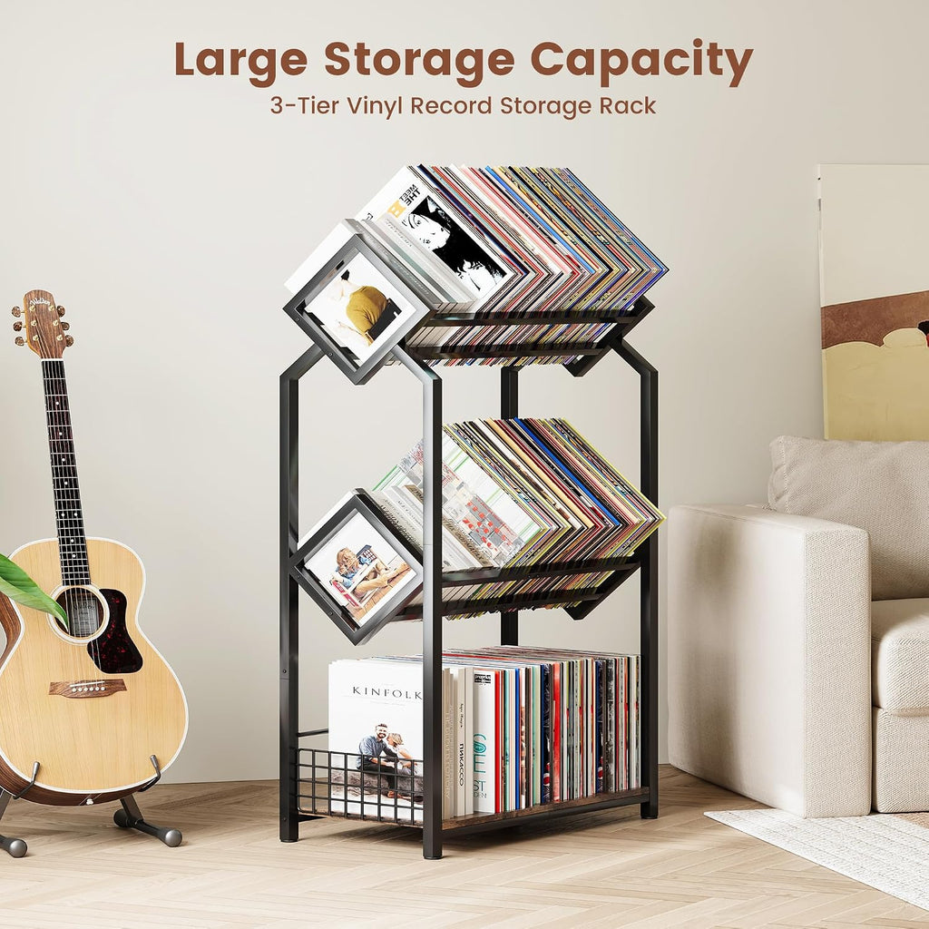 Homeiju 3-Tier Vinyl Record Storage Holder with Dividers