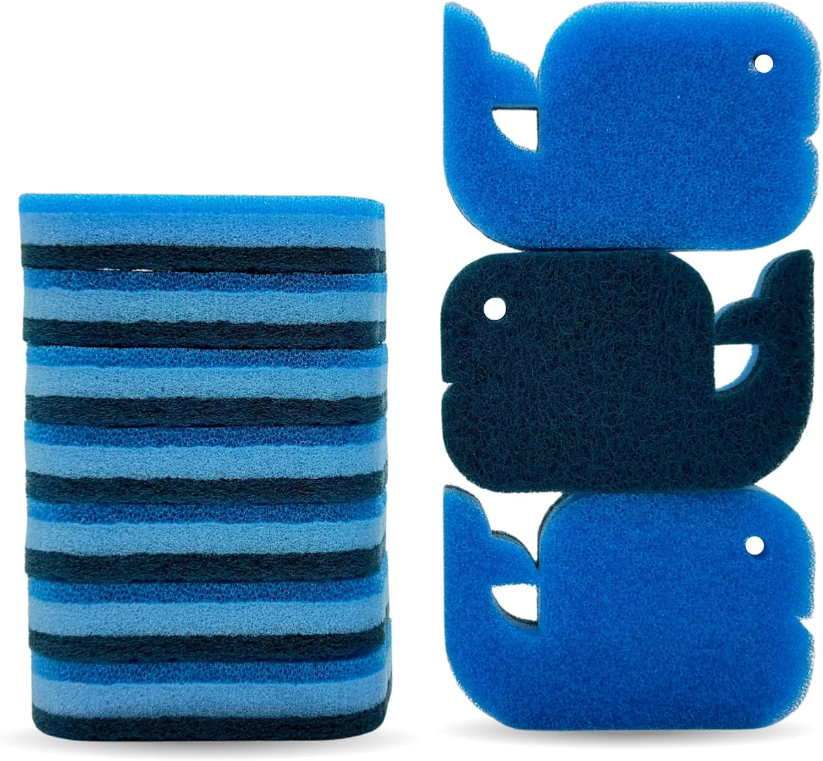 10 Pack Multipurpose Dual Sided Triple Layer Dish Sponges Kitchen (Whale)