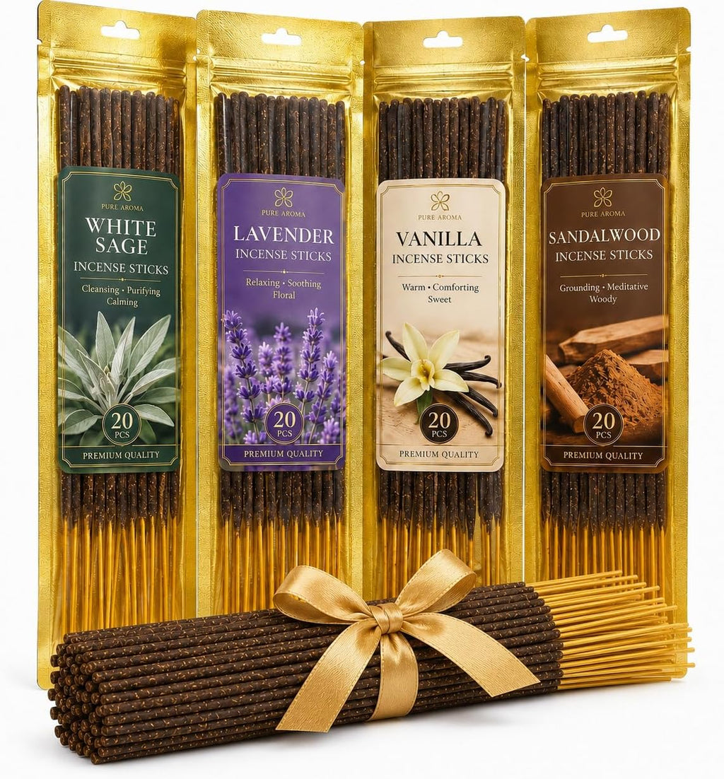 RAINFLOW Natural Incense Sticks - 80 White Sage Sandalwood Lavender Vanilla