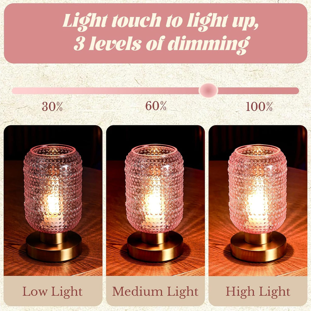 ZYER 8.9in Pink Table Lamp, Touch Control Bedside Lamp, Small Vintage Lamp