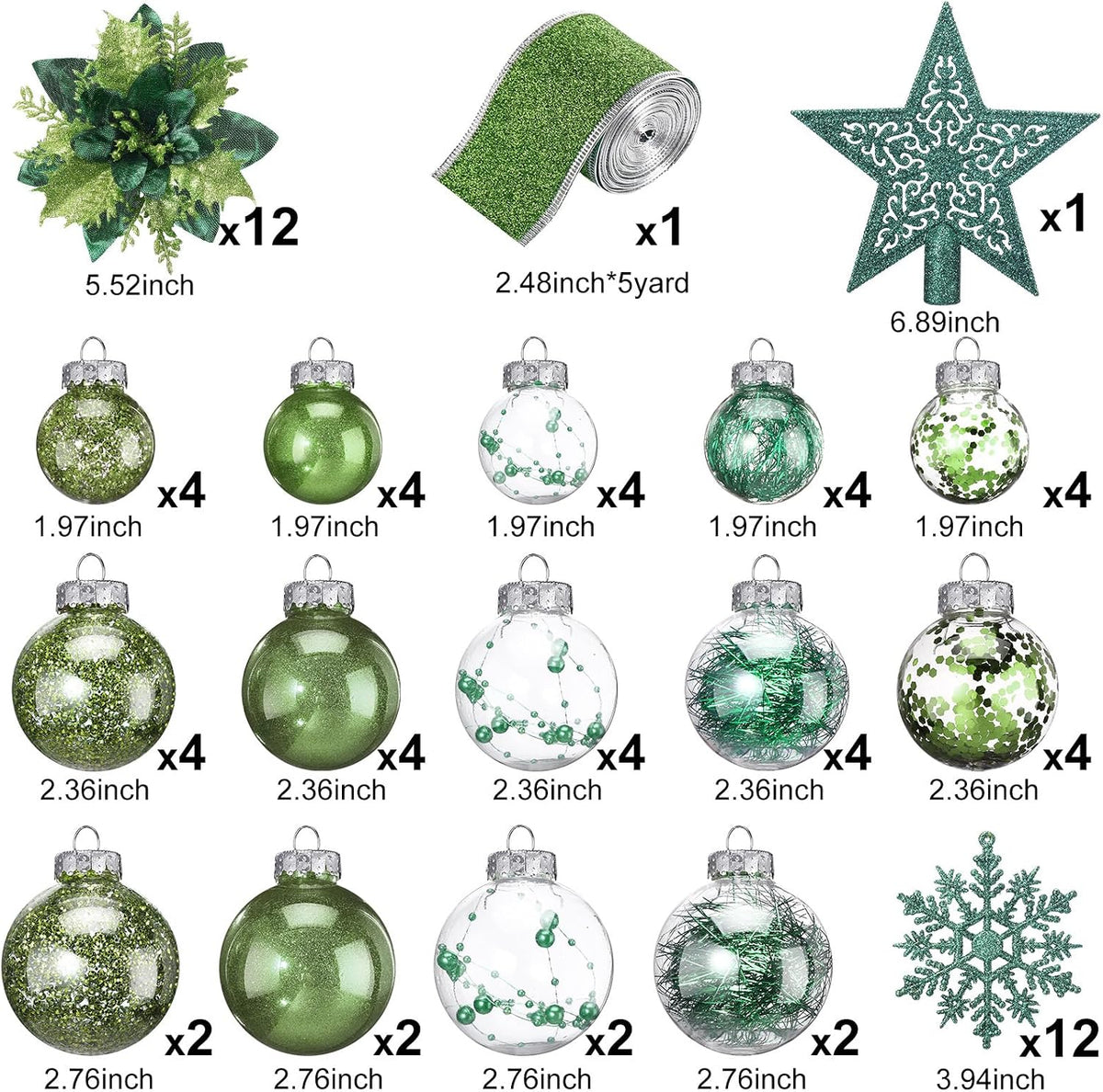 Jenaai Green 74 Pcs Christmas Ball Ornaments Tree Decorations