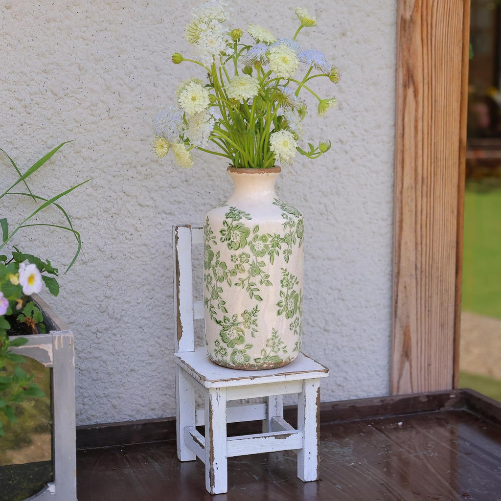 8" Retro Crackle Glaze Ceramic Vase Rustic Green Vases Decorative Vases Farmhouse Home Decor Vase Chinoiserie Vintage Flower Vases (Green, 8 Inches)