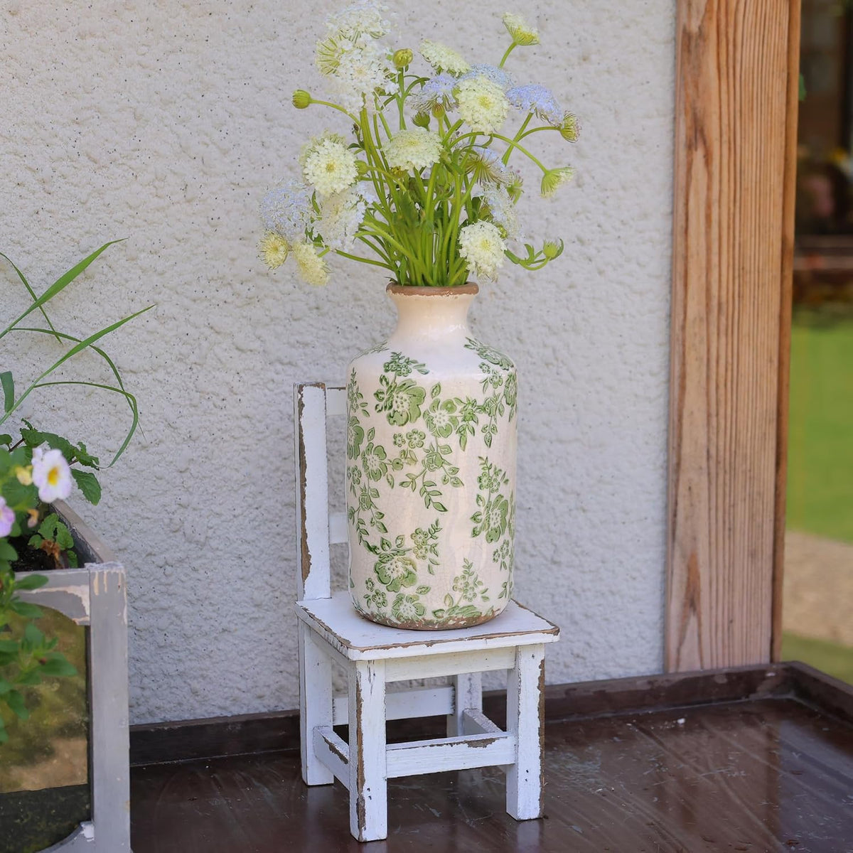 8" Retro Crackle Glaze Ceramic Vase Rustic Green Vases Decorative Vases Farmhouse Home Decor Vase Chinoiserie Vintage Flower Vases (Green, 8 Inches)