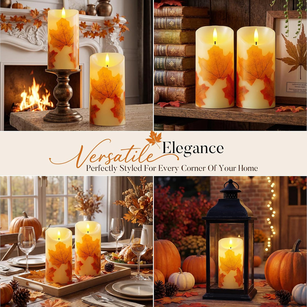 Raycare 6"x3" Maple Leaf Real Wax Flameless LED Pillar Candles with Remote