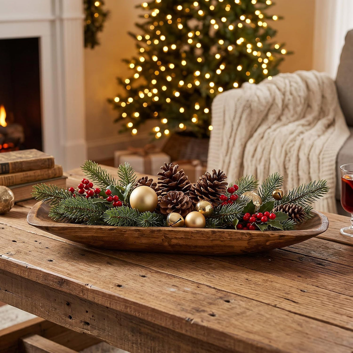 Simply Said, INC Lifestyle Collection Rustic Wooden Dough Bowl, Hand Carved Decorative Wood Bowl, Farmhouse Centerpiece Decor for or Table, Mantel, Coffee Table and Shelf Display, Made in USA