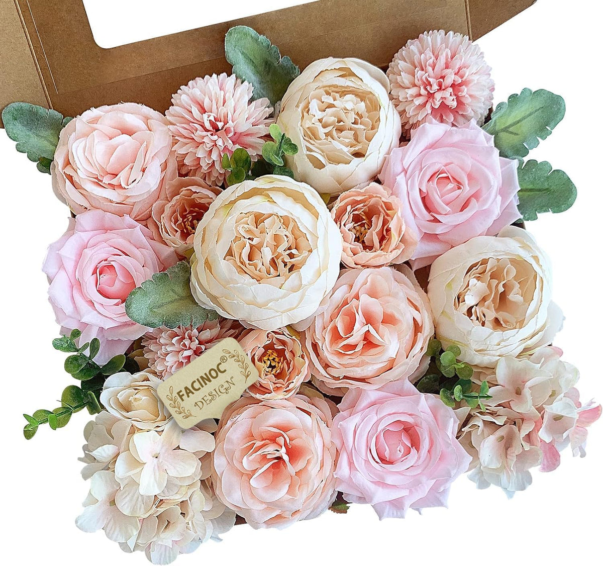 FACINOC Peonies Artificial Flowers Pink Silk Roses Blush Peony Bulk for DIY Wedding Bouquet Bridal Shower Decorations Fake Floral Arrangement Party Table Centerpieces Home Decor Indoor Peach Box 20pcs